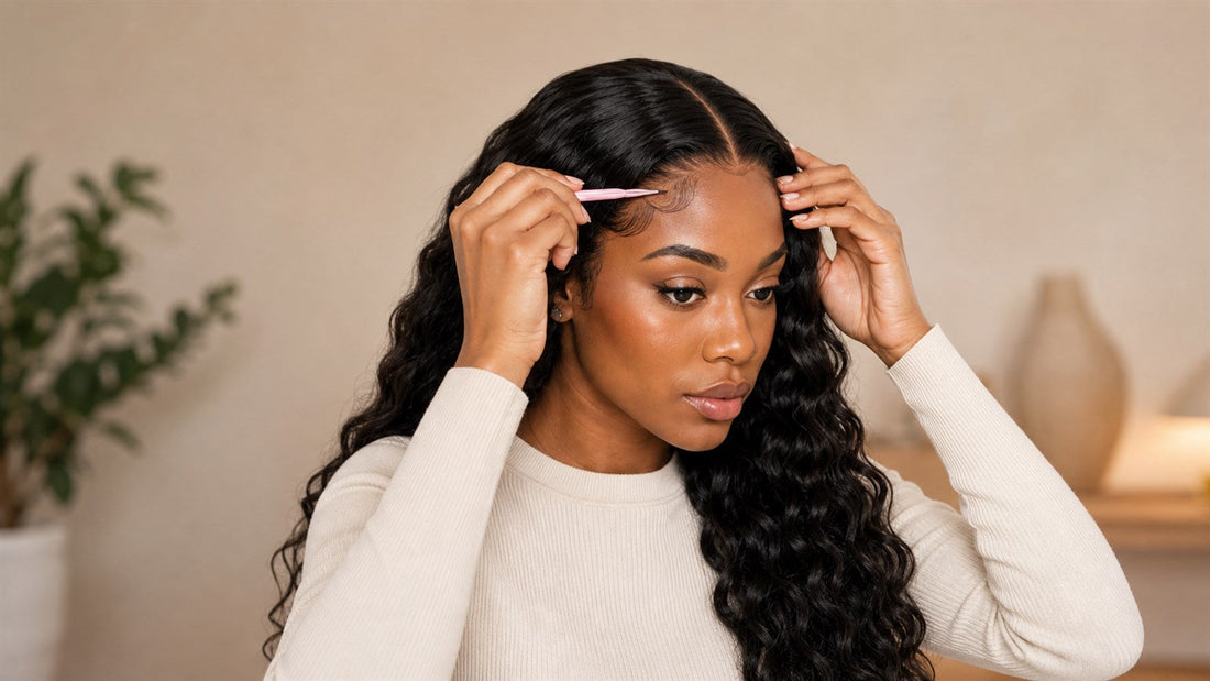 Woman adjusting the hairline of a natural-looking wig