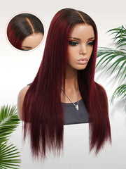 Wine Rose — Deep Burgundy Ombre 11×6 HD Lace Glueless Straight Wig