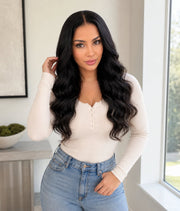 Satin Camellia — Natural Black 13×6 HD Lace Glueless Body Wave Wig
