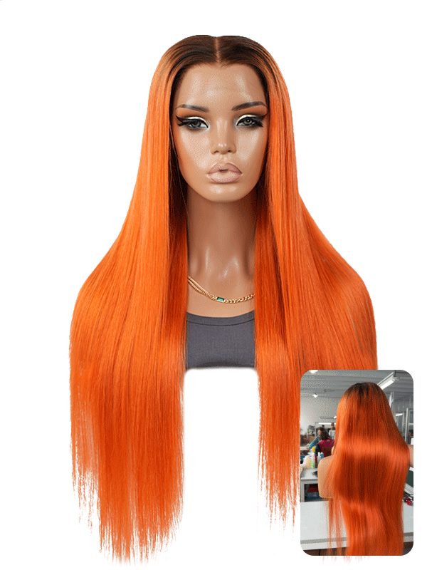Copper Poppy — Orange Ombre 11×6 HD Lace Glueless Straight Wig
