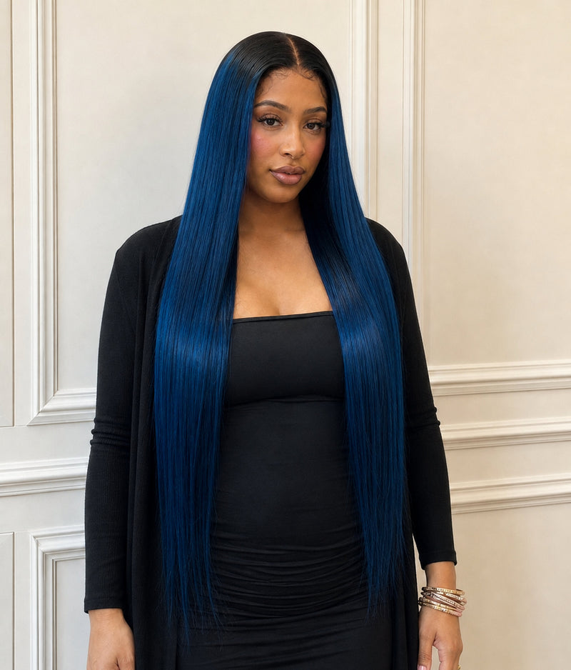 Blue Iris — Midnight Blue Ombre 11×6 HD Lace Glueless Straight Wig