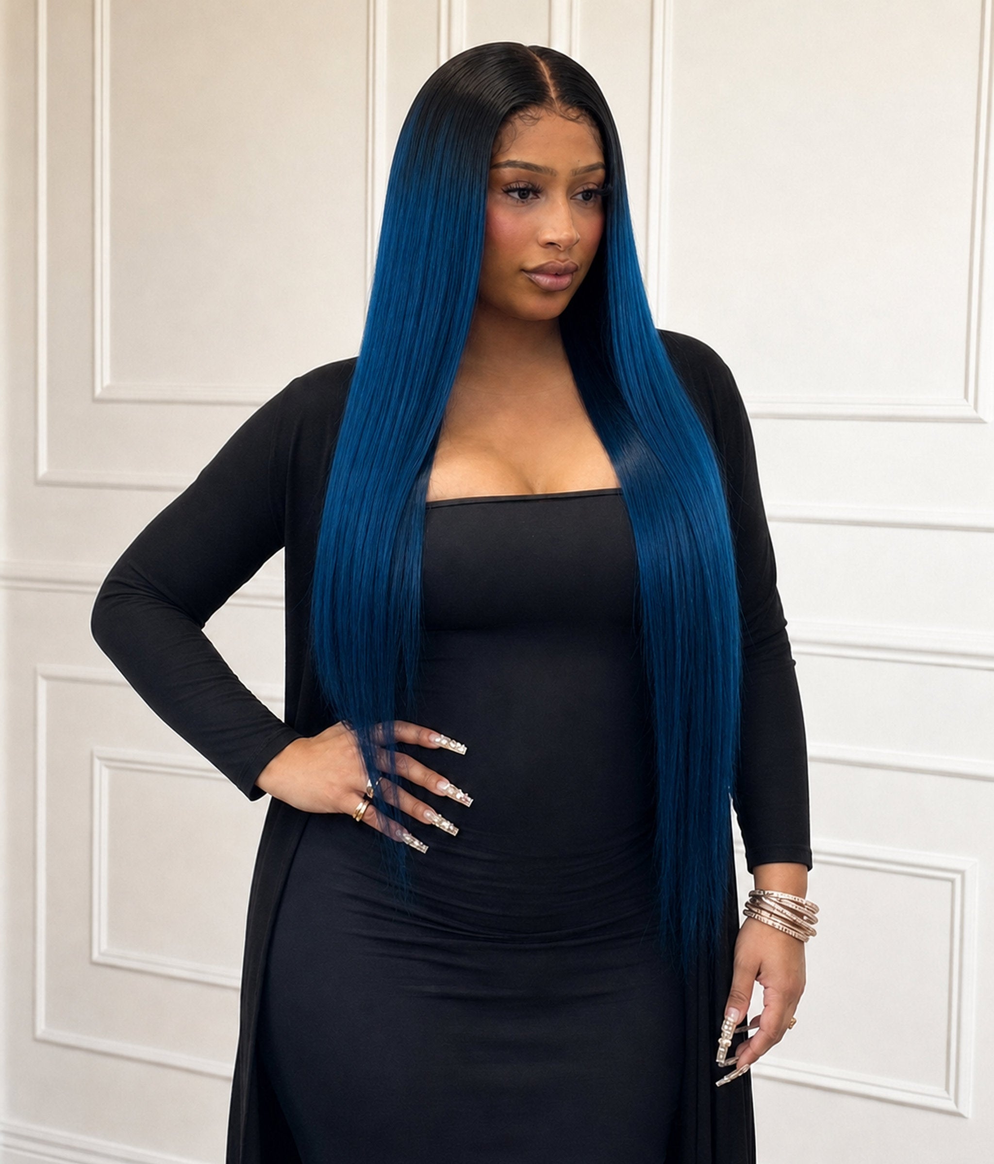 Blue Iris — Midnight Blue Ombre 11×6 HD Lace Glueless Straight Wig