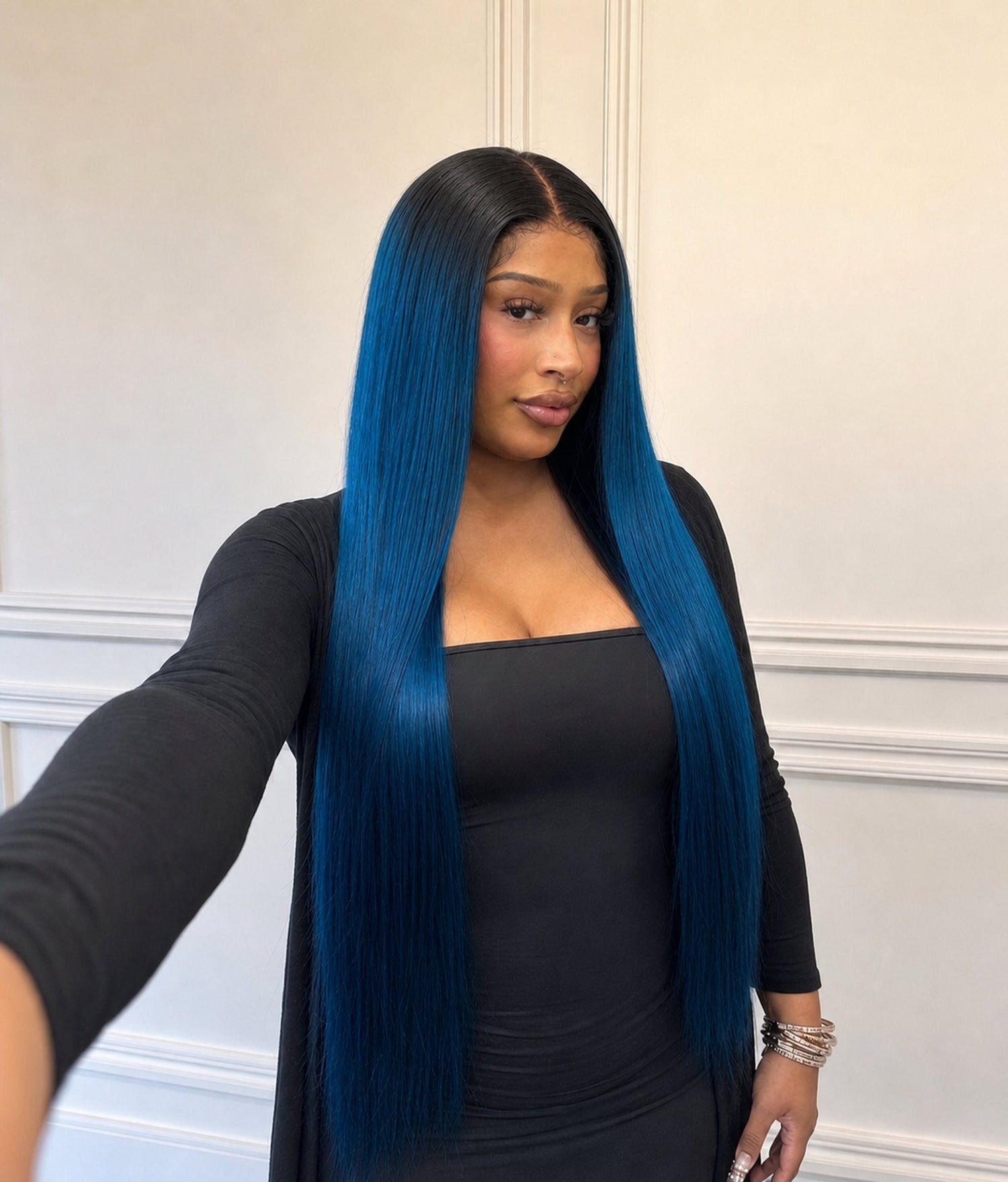 Blue Iris — Midnight Blue Ombre 11×6 HD Lace Glueless Straight Wig