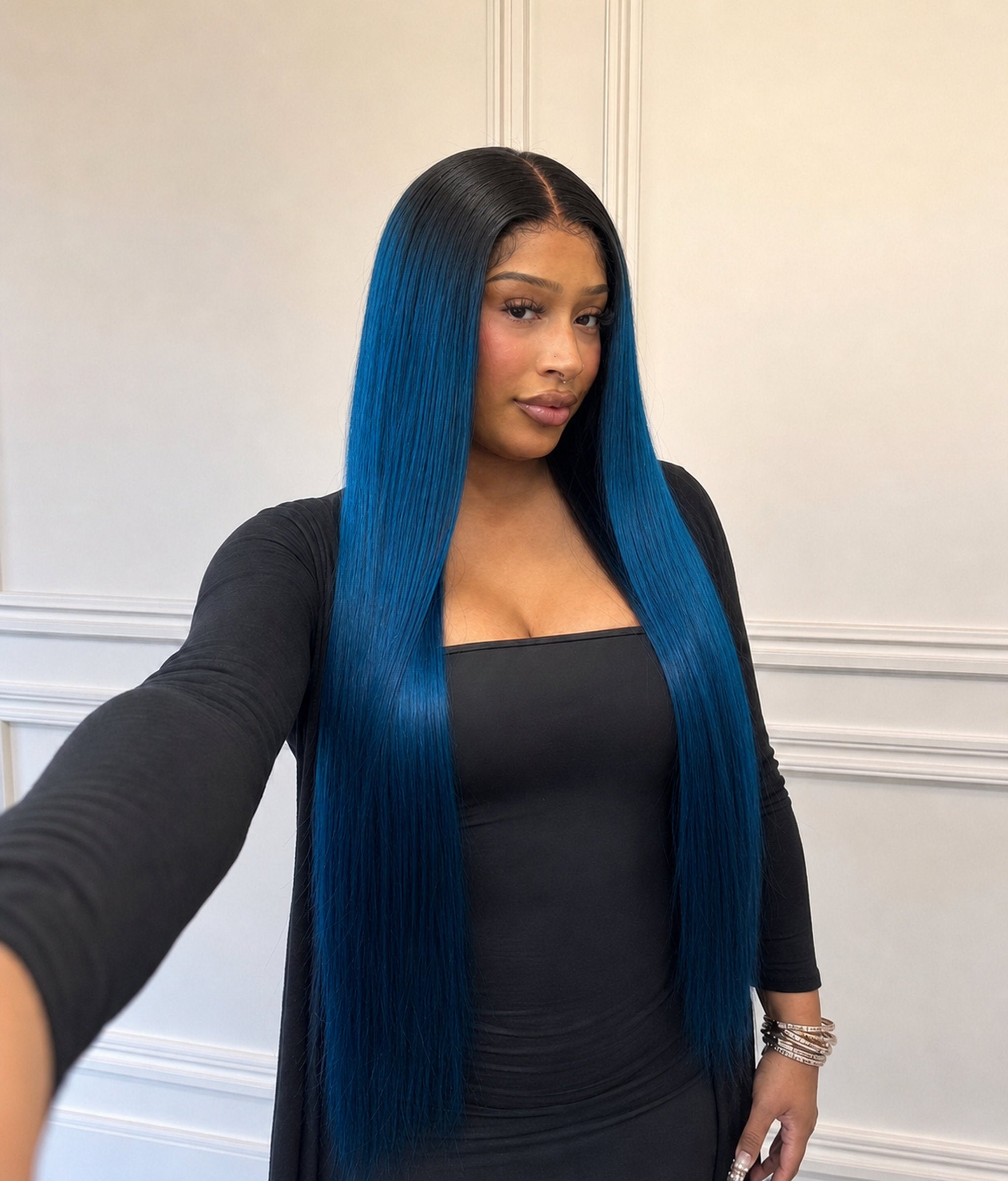 Blue Iris — Midnight Blue Ombre 11×6 HD Lace Glueless Straight Wig