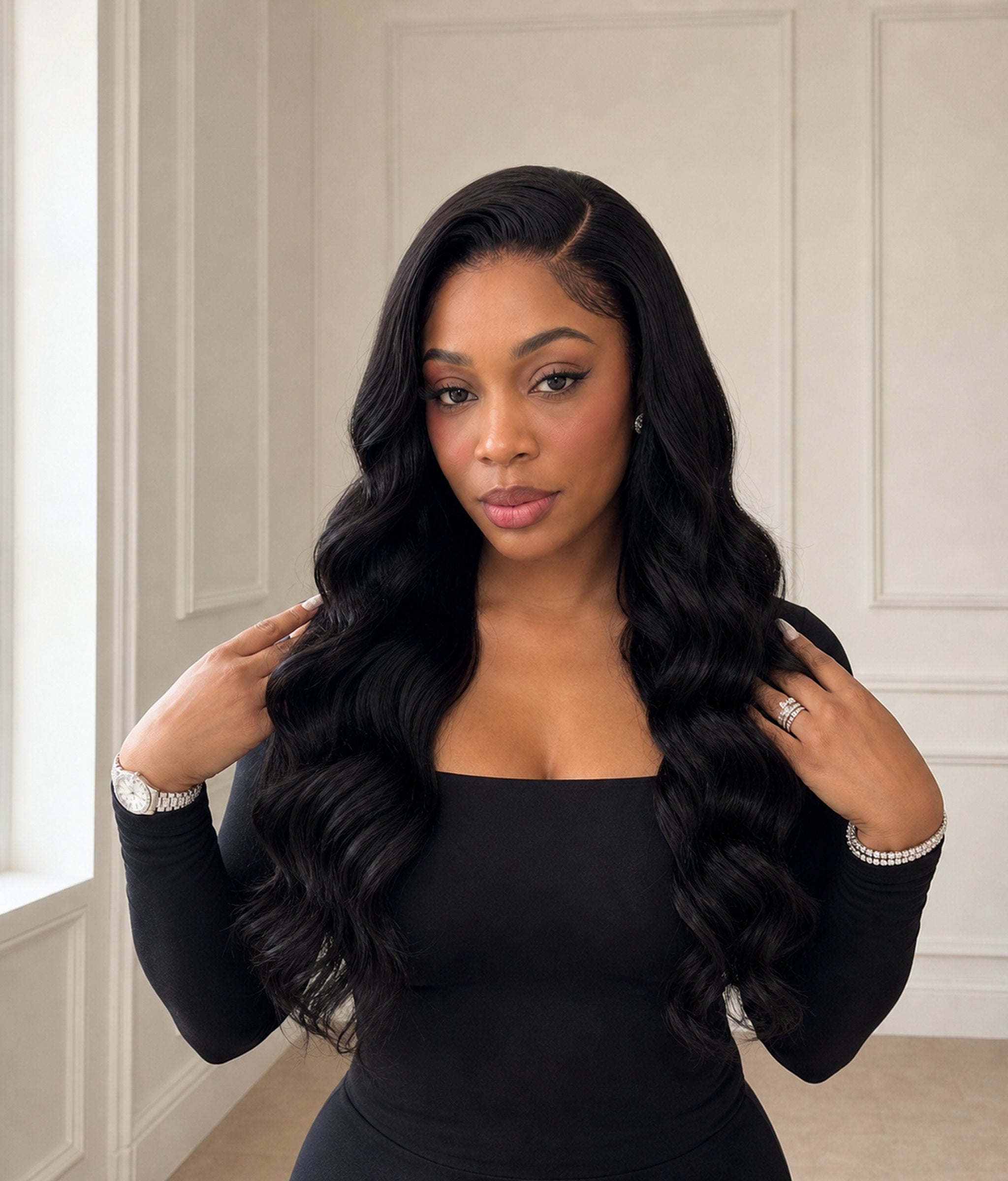 Midnight Petal — Natural Black 11×6 HD Lace Glueless Body Wave Wig