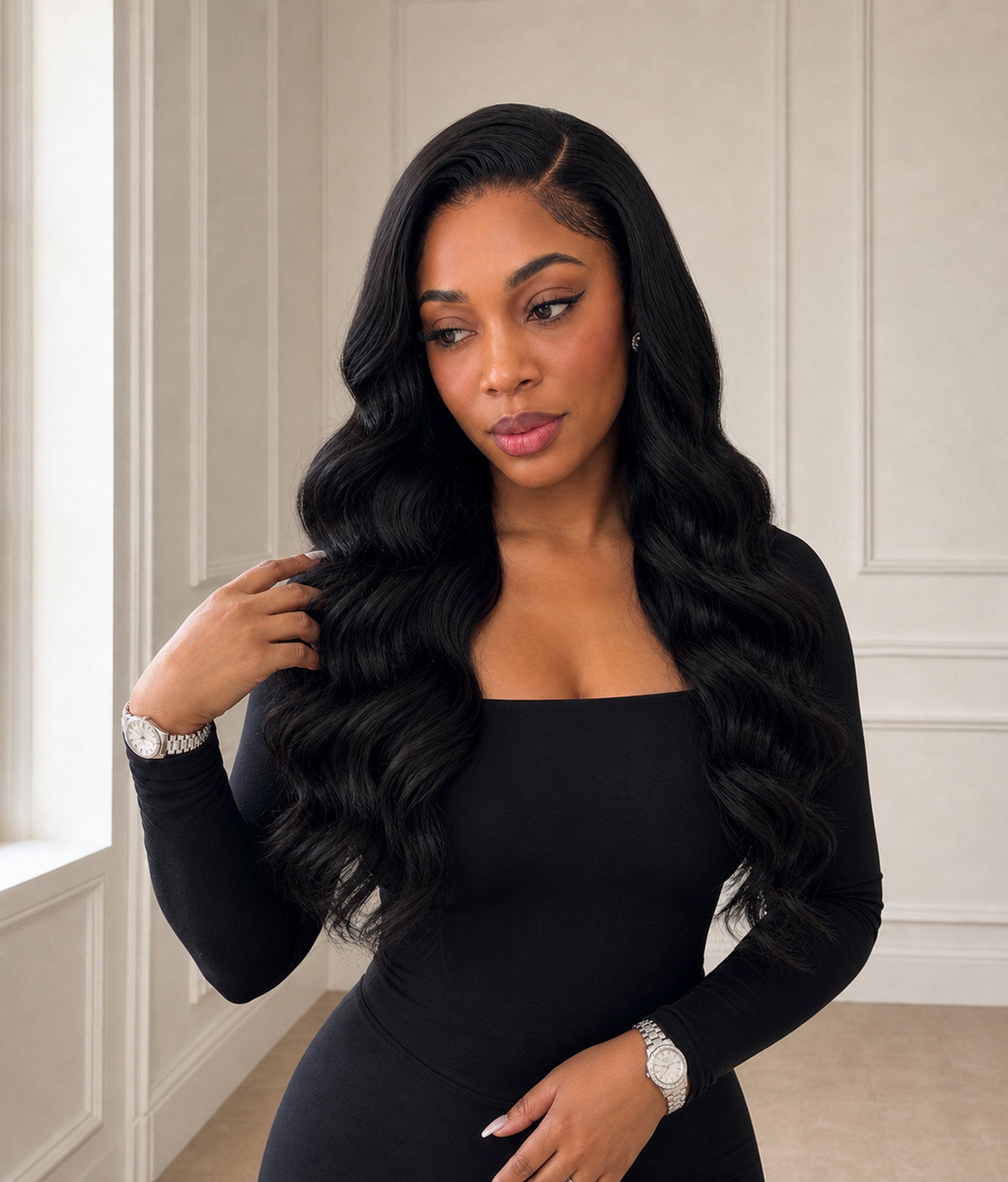 Midnight Petal — Natural Black 11×6 HD Lace Glueless Body Wave Wig