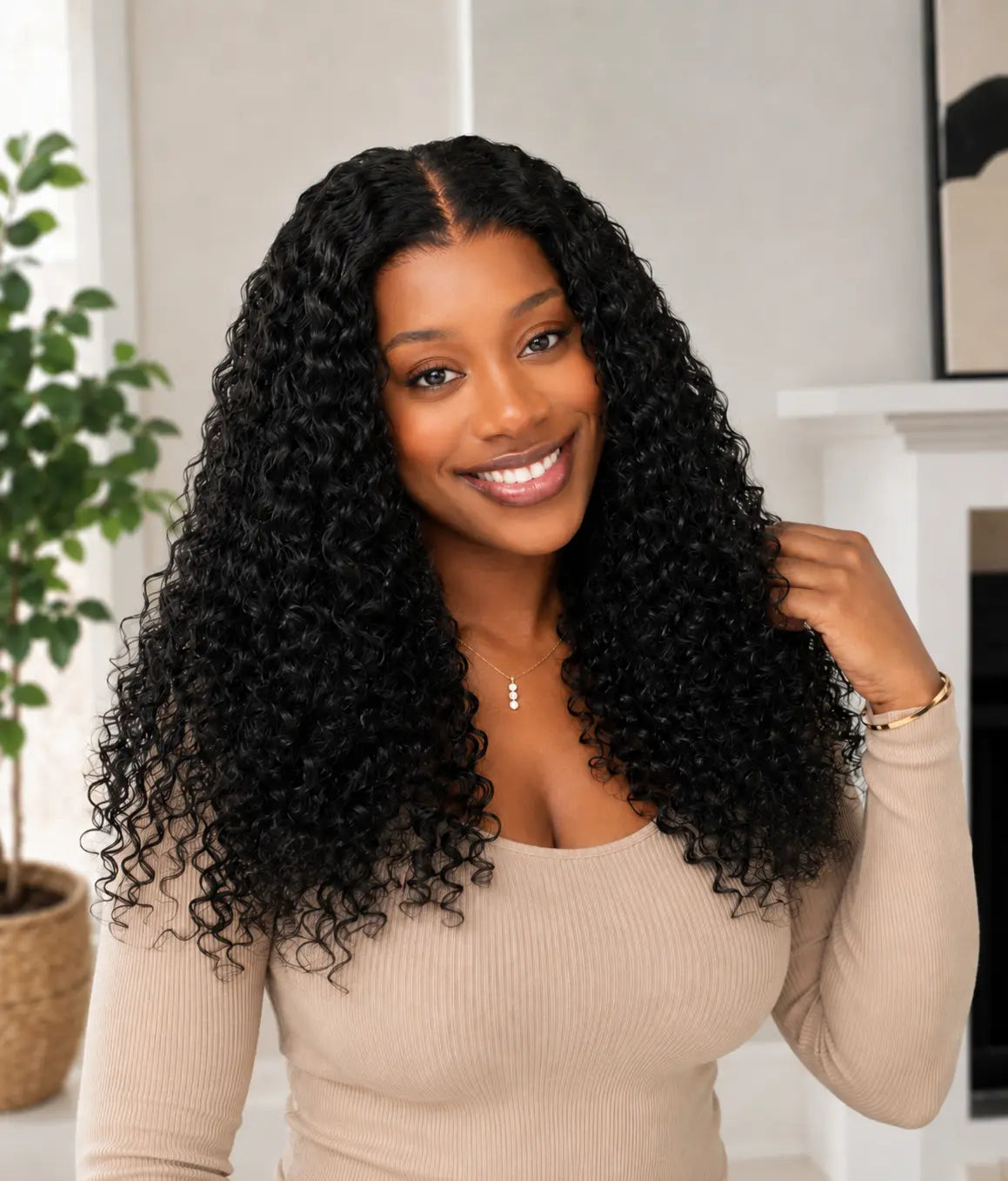 Ebony Ivy — Natural Black 13×6 HD Lace Glueless Curly Wig