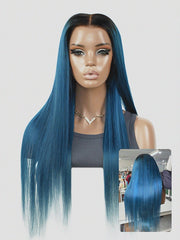 Blue Iris — Midnight Blue Ombre 11×6 HD Lace Glueless Straight Wig