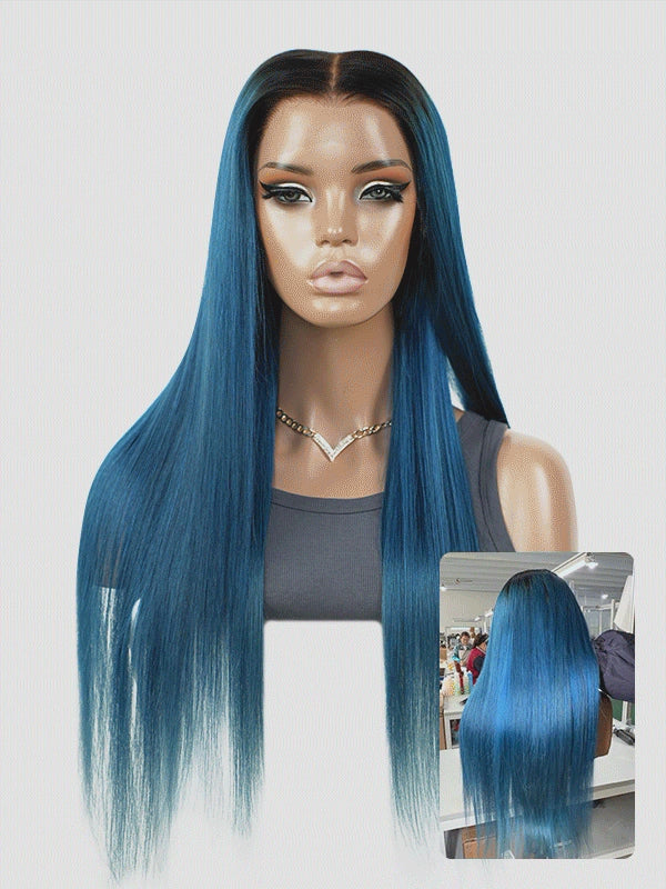 Blue Iris — Midnight Blue Ombre 11×6 HD Lace Glueless Straight Wig